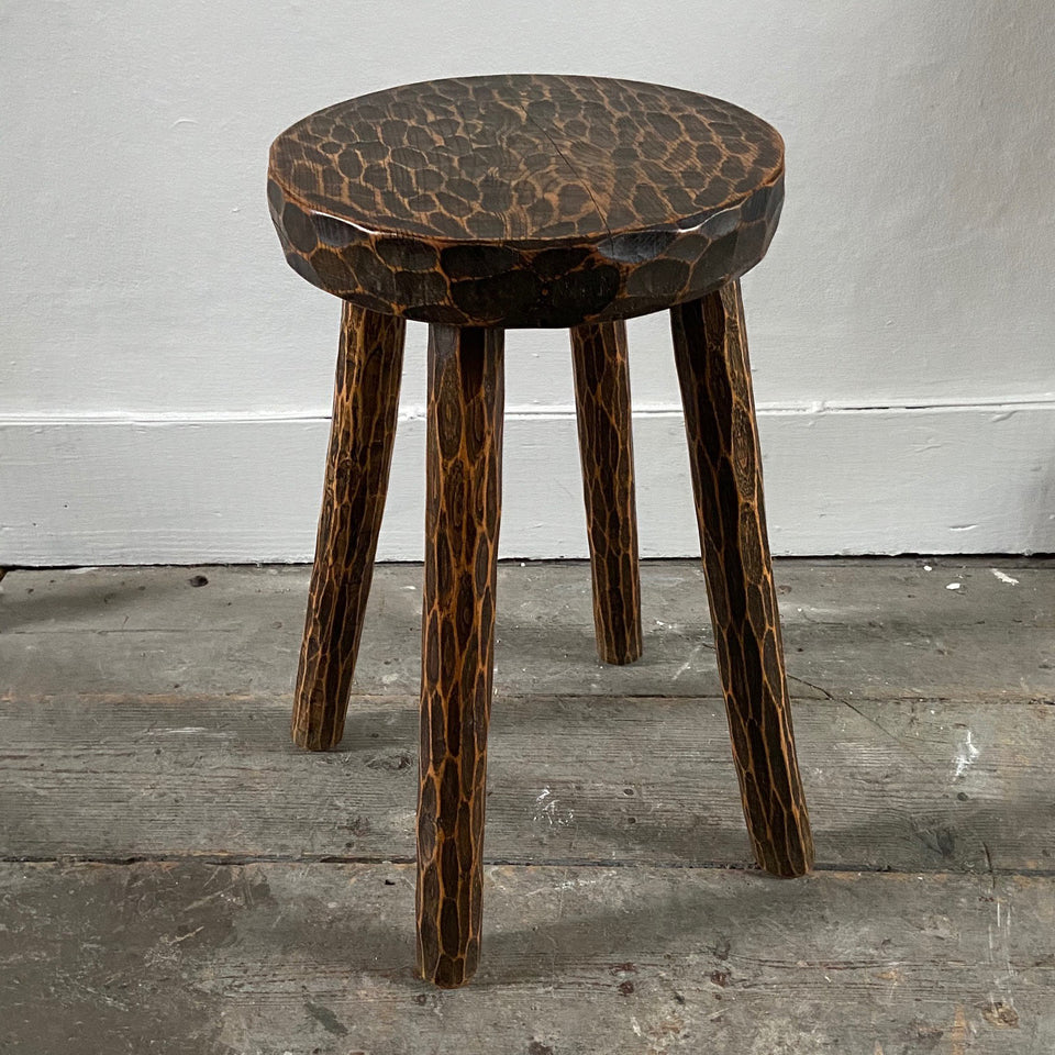 Gouged Wood Table/Stool