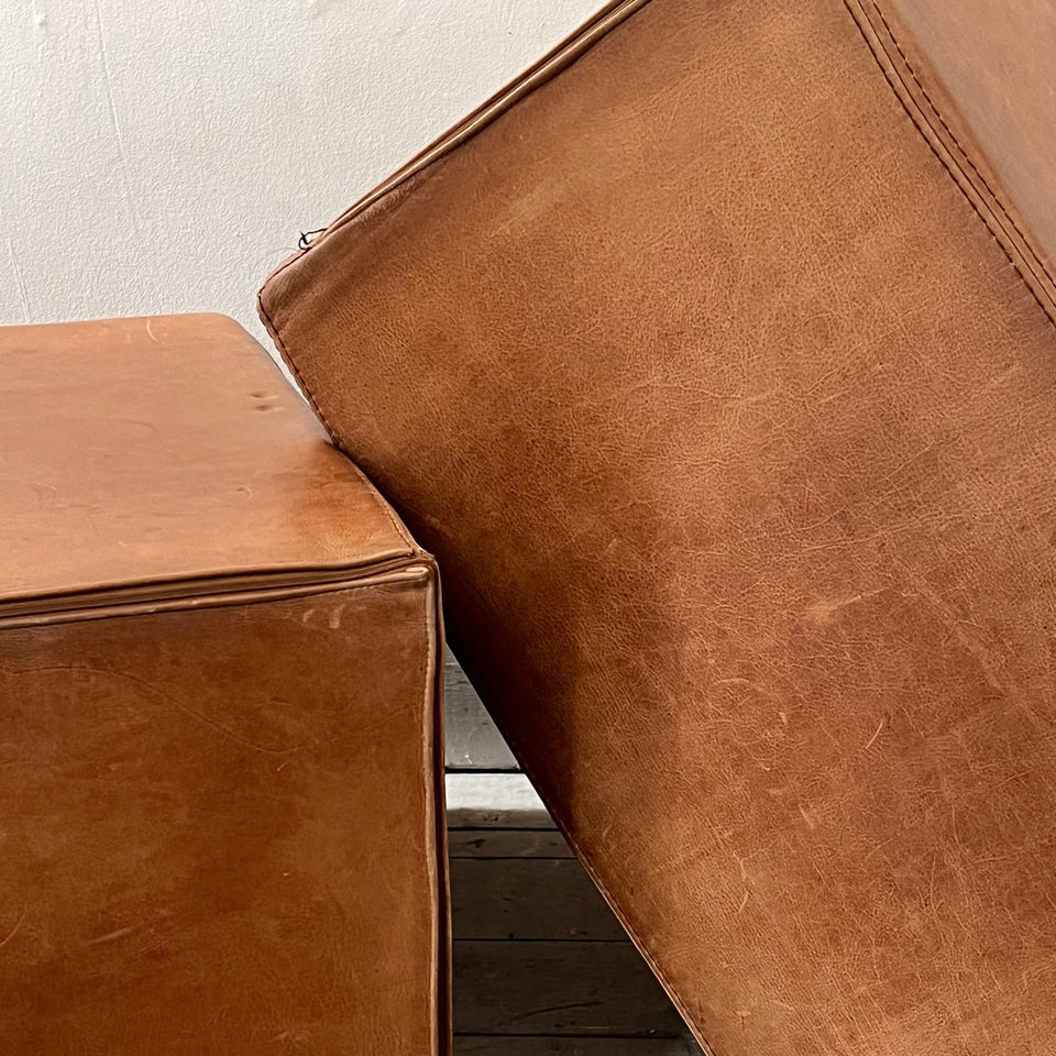 Pair Leather Pouffes