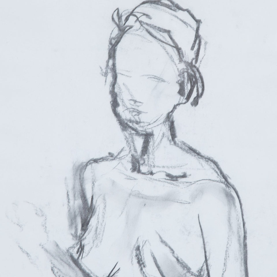 Mid-Century English Charcoal Sketch of a Nude