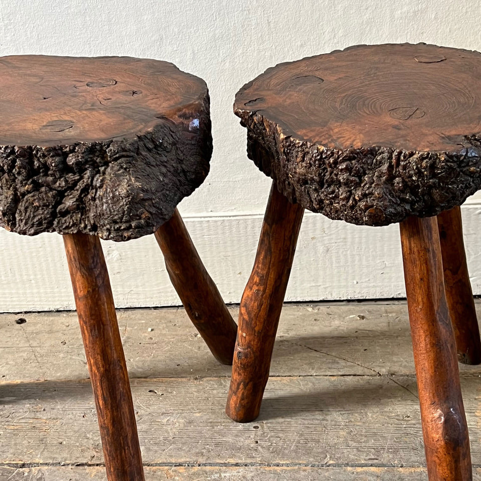Pair Burr Stools