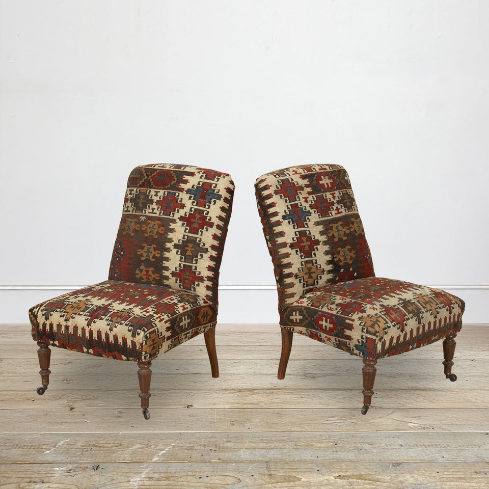 Pair Kilim Slipper Chairs