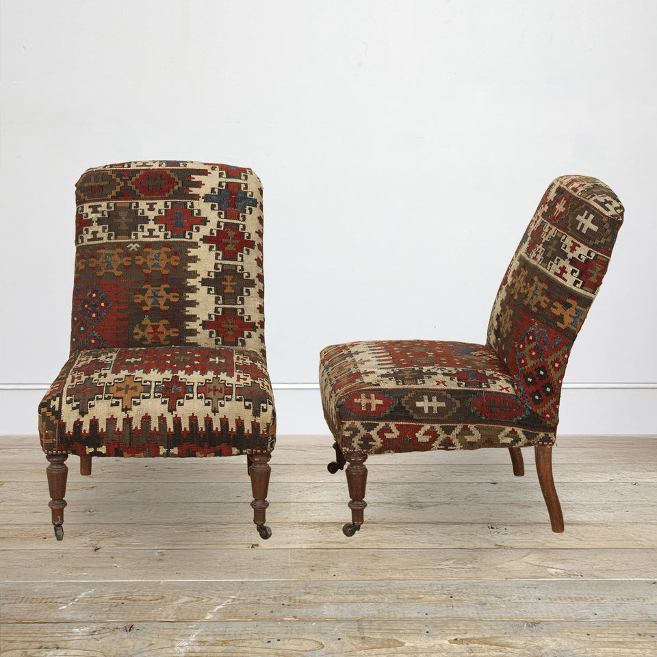 Pair Kilim Slipper Chairs