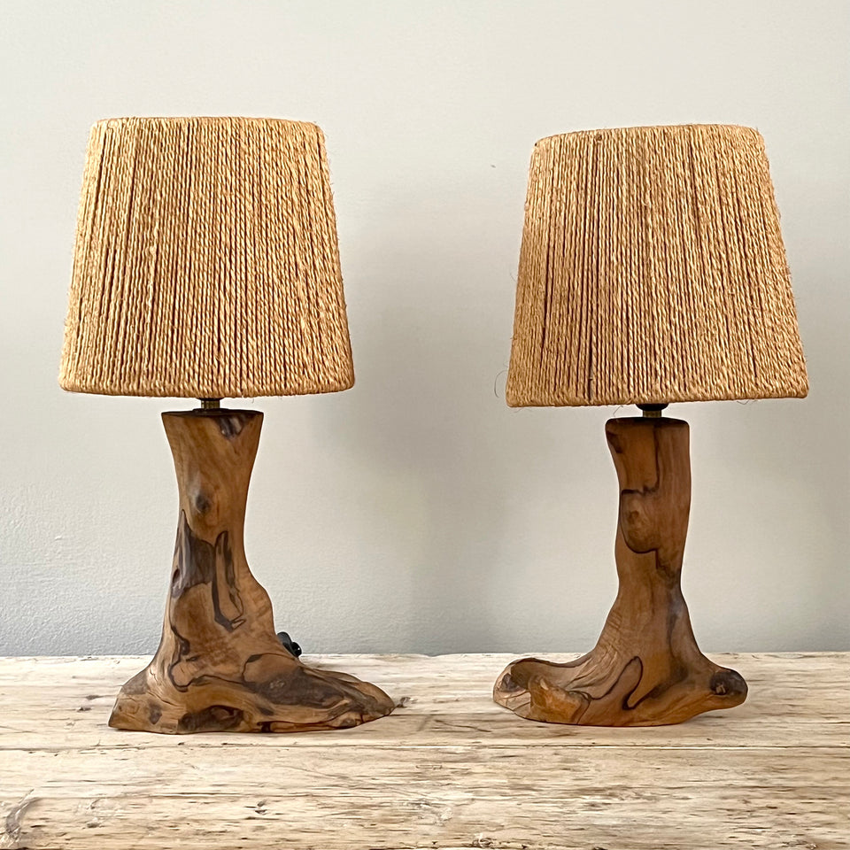 Pair Olive Wood Lamps