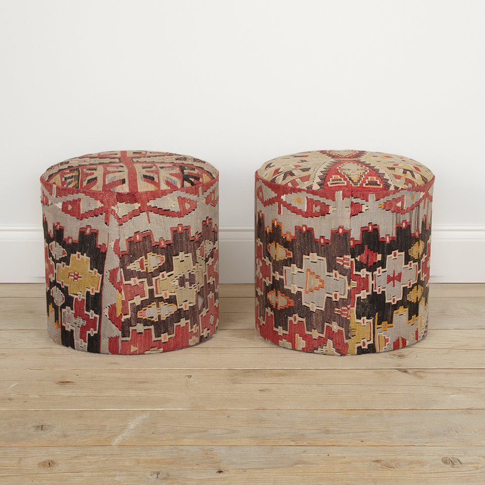 Pair Contemporary Kilim Stools