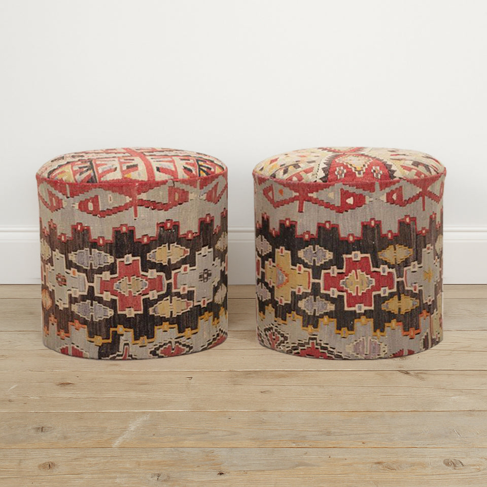 Pair Contemporary Kilim Stools