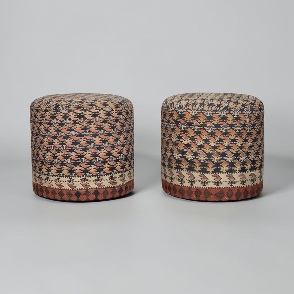 Pair Vintage Kilim Tub Stools
