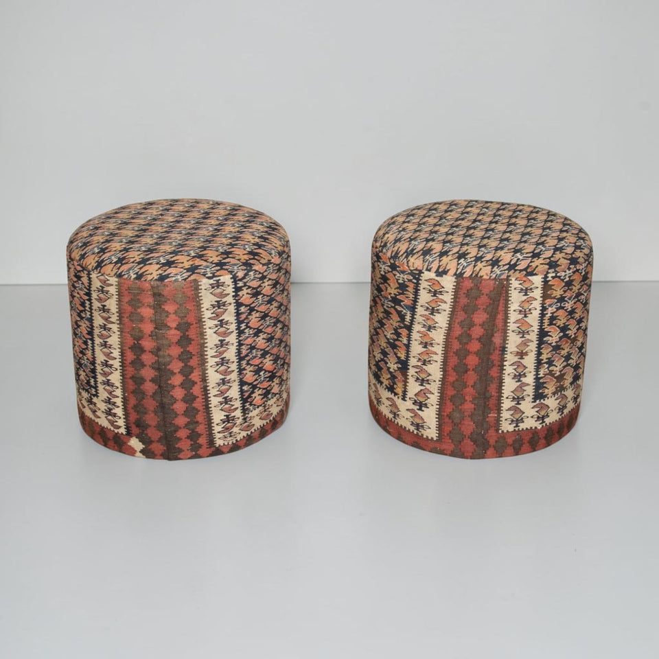Pair Vintage Kilim Tub Stools
