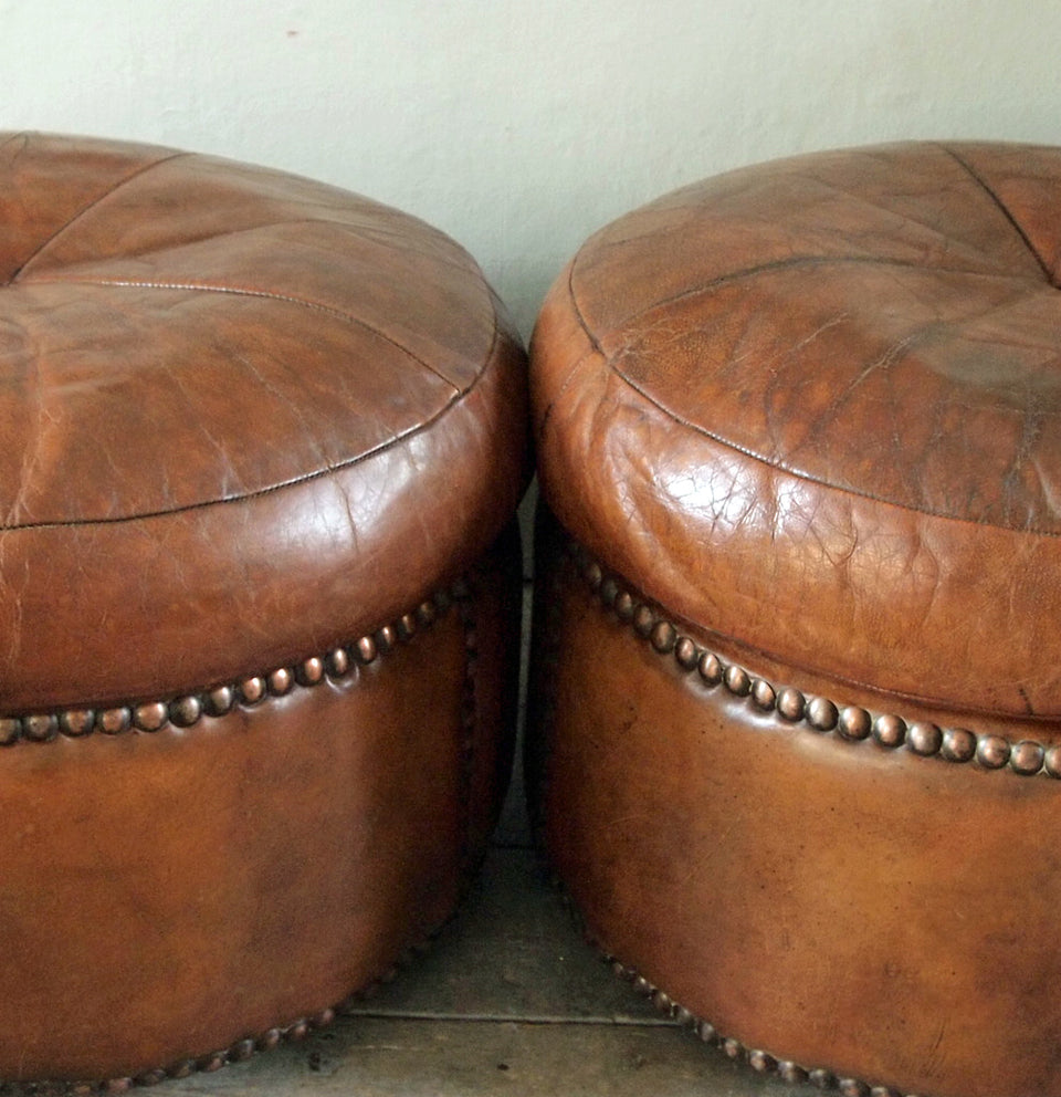 Pair of Leather Pouffes