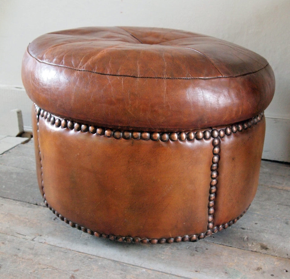 Pair of Leather Pouffes